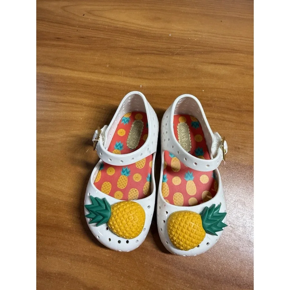 Mini Melissa Toddler Girls White Furadinha Pineapple Mary Jane Shoes Toddler 6